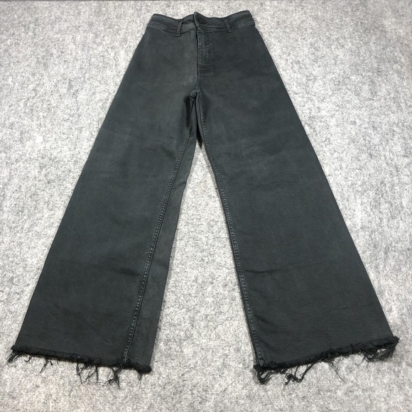 Zara Denim - Zara Jeans Womens 4 Black Dark Wash High Rise Relaxed Wide Leg Raw Hem Denim